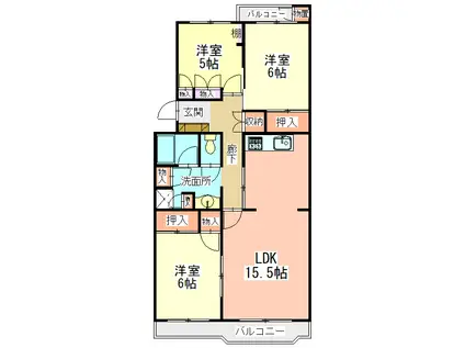 三浦海岸ハイツ13号棟(3LDK/4階)の間取り写真