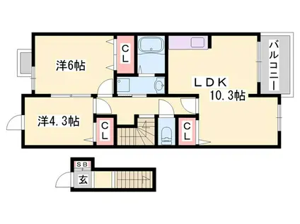 エスペランサ白国III(2LDK/2階)の間取り写真