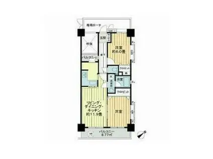 ライオンズヒルズ松戸(2LDK/4階)の間取り写真