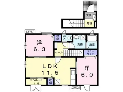 アサンシィオン(2LDK/2階)の間取り写真