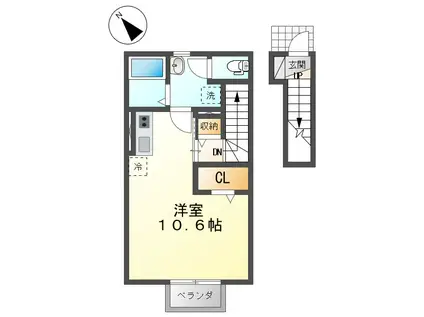 チリエージョ(ワンルーム/2階)の間取り写真