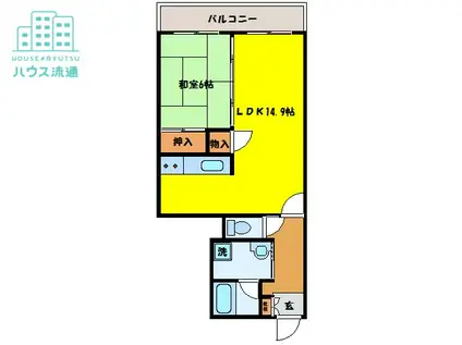 ファミーユオランダ通(1LDK/3階)の間取り写真