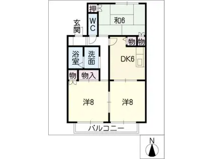 ハイアイランドB棟(3DK/1階)の間取り写真