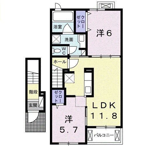 ヴィラクロエVI(2LDK/2階)の間取り写真