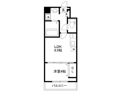アスティオン長町(1LDK/4階)の間取り写真