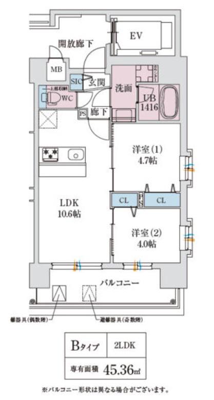 スプランディッド玉造DUE(2LDK/9階)の間取り写真