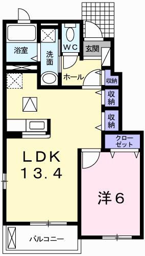 キャッスル・ミニヨン(1LDK/1階)の間取り写真