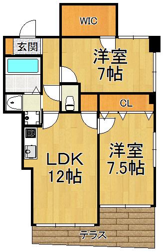 サテライト仁川(2LDK/1階)の間取り写真