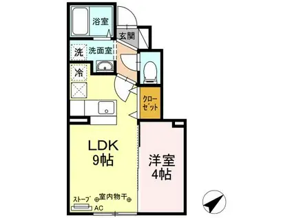 グランモア朋 B(1LDK/1階)の間取り写真