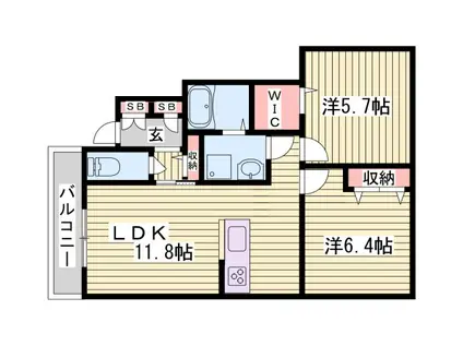プロヌーブ砥堀(2LDK/1階)の間取り写真