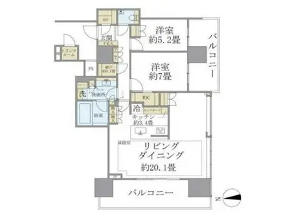 BRILLIA TOWER池袋(2LDK/38階)の間取り写真