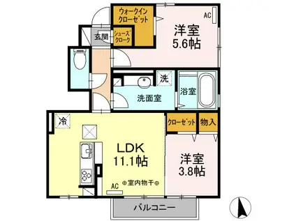 ラフィーネII(2LDK/1階)の間取り写真