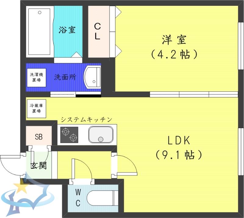 ALPHA発寒南(1LDK/4階)の間取り写真