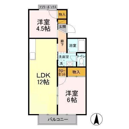 サンモールおゆみ野B(2LDK/2階)の間取り写真