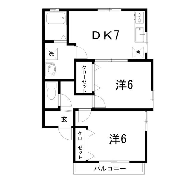 ニシビレッジ(2DK/2階)の間取り写真