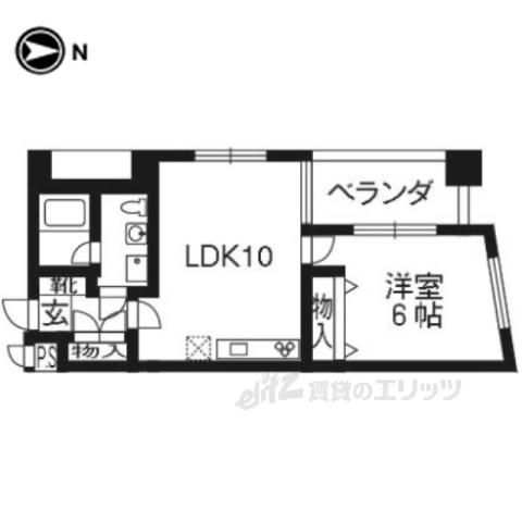ルミエール北大路(1DK/6階)の間取り写真