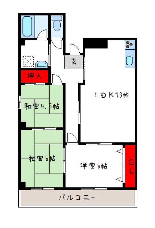 ミレニアムニシムラ(3LDK/3階)の間取り写真