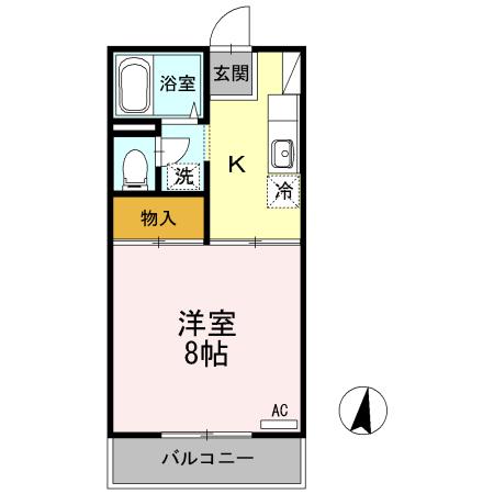 プレジール岡本 A棟(1K/2階)の間取り写真