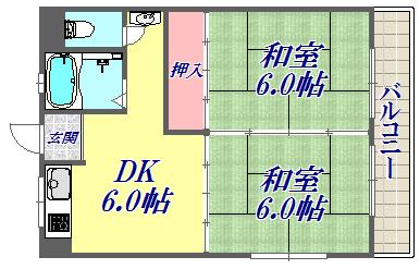 ヴィラ東田(2DK/3階)の間取り写真