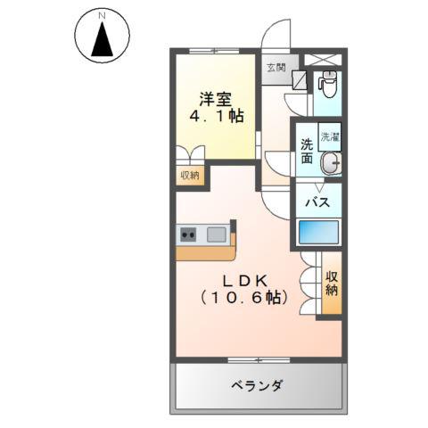 ボヌール若宮(1LDK/2階)の間取り写真