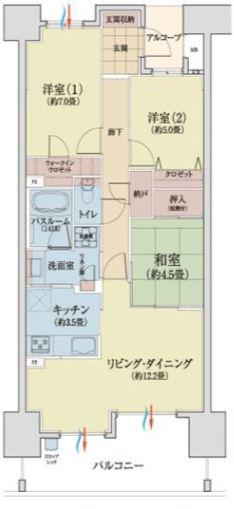 ライオンズ六ツ門サンリヤンタワー(3LDK/3階)の間取り写真