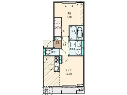 クローバー富士1号館(1LDK/3階)の間取り写真