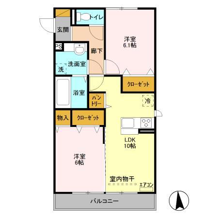 ゼピュロス学園の森 B(2LDK/3階)の間取り写真