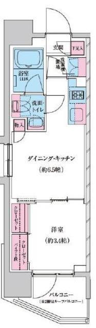 レジディア門前仲町プレイス(1DK/7階)の間取り写真