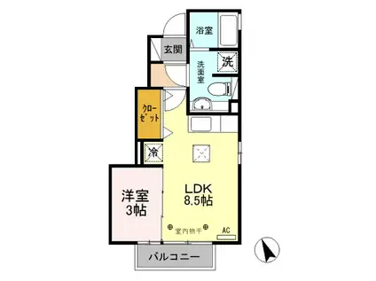 グランモア若草C(1LDK/1階)の間取り写真