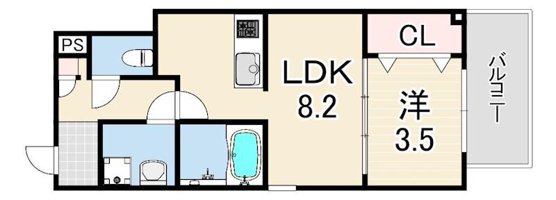 ジーメゾン立花プレイズ(1LDK/3階)の間取り写真