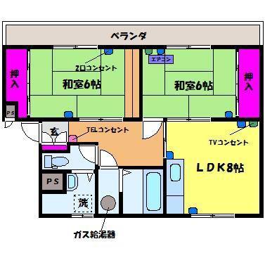 クローネ太閤山B棟(2LDK/1階)の間取り写真