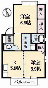 アメニックス福山 七番館(2K/1階)の間取り写真