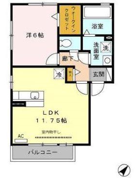 リビングタウン下俣A(1LDK/1階)の間取り写真