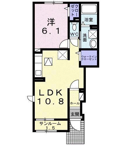 カーサフェリーチェ四日市(1LDK/1階)の間取り写真