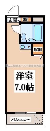 小若江スカイハイツ(ワンルーム/4階)の間取り写真