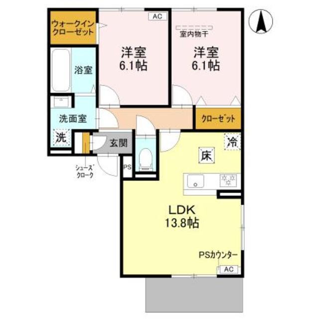 ルシェリア豊中(2LDK/2階)の間取り写真