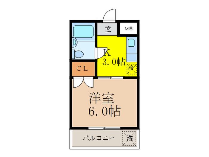 バンブーハイツ(1K/3階)の間取り写真