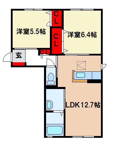 ガーデンヒル秋光(2LDK/1階)の間取り写真