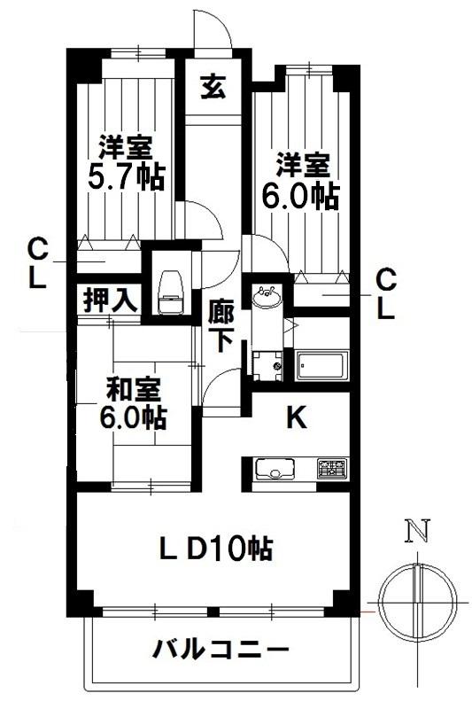 ハーベストヒルズ(3LDK/2階)の間取り写真
