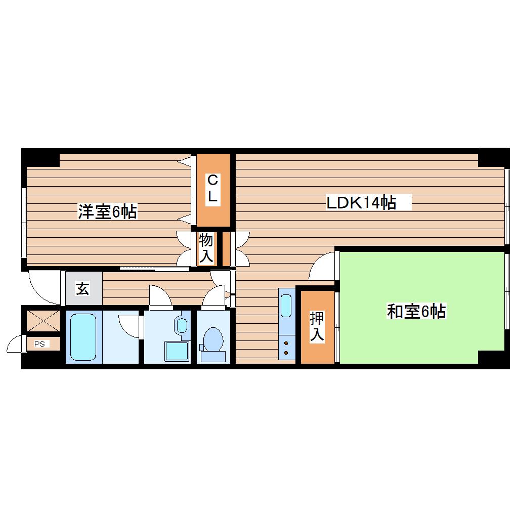 サンライフ高嶺(2LDK/6階)の間取り写真