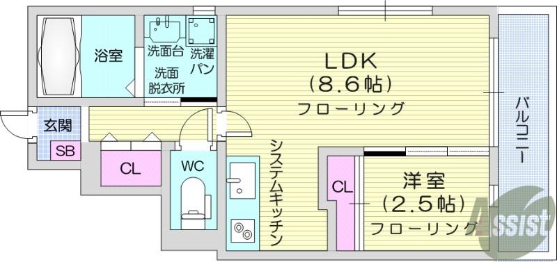 グランディール国見(1LDK/1階)の間取り写真