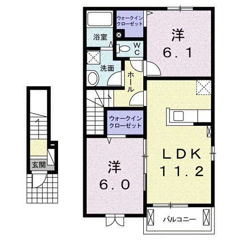 ヴィフ シャンブル(2LDK/2階)の間取り写真