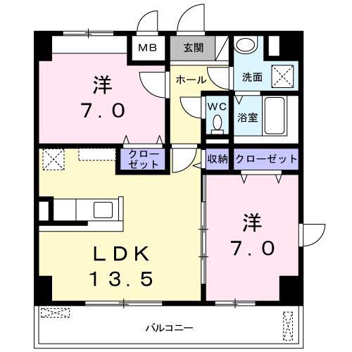 サニーコルソ(2LDK/4階)の間取り写真