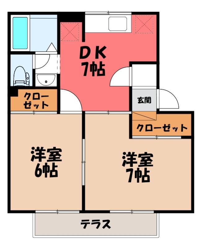 ビューグランドールC(2DK/1階)の間取り写真