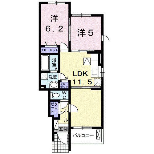 リバーサイドヒルズA(2LDK/1階)の間取り写真