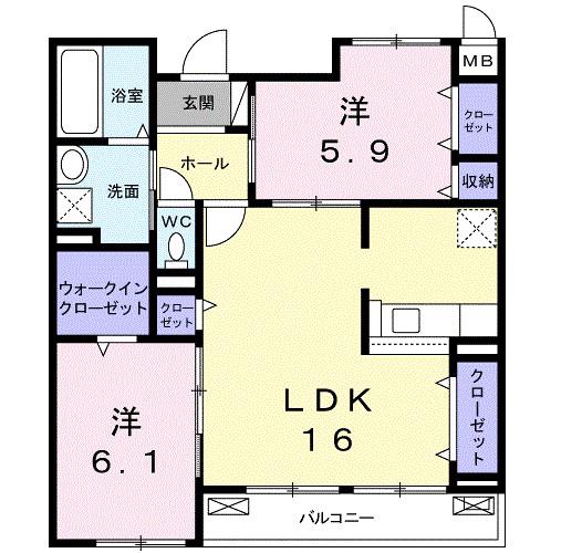 セキュリティ・アパートメントI(2LDK/2階)の間取り写真