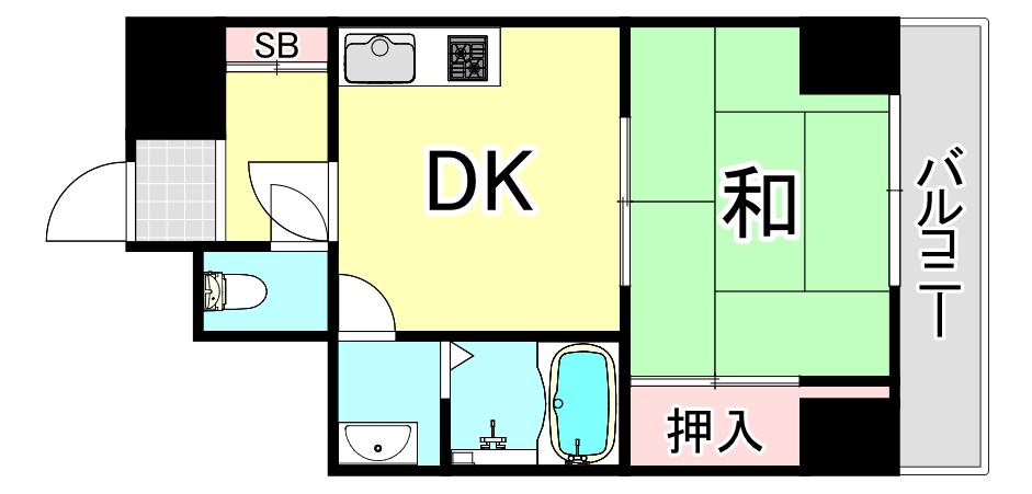 ライオンズマンション御堂本町(1DK/2階)の間取り写真