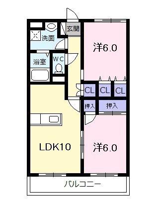 エスポワールM(2LDK/2階)の間取り写真