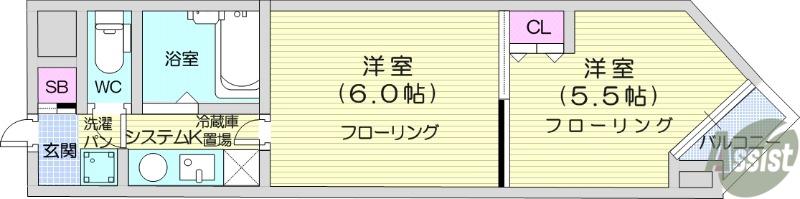 バリュー大和町(2K/4階)の間取り写真
