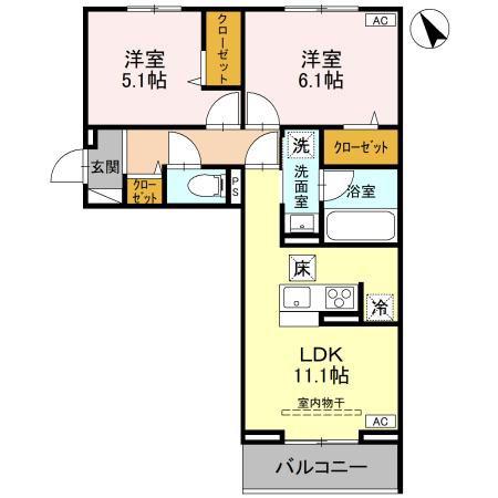 メゾンクレール(2LDK/1階)の間取り写真